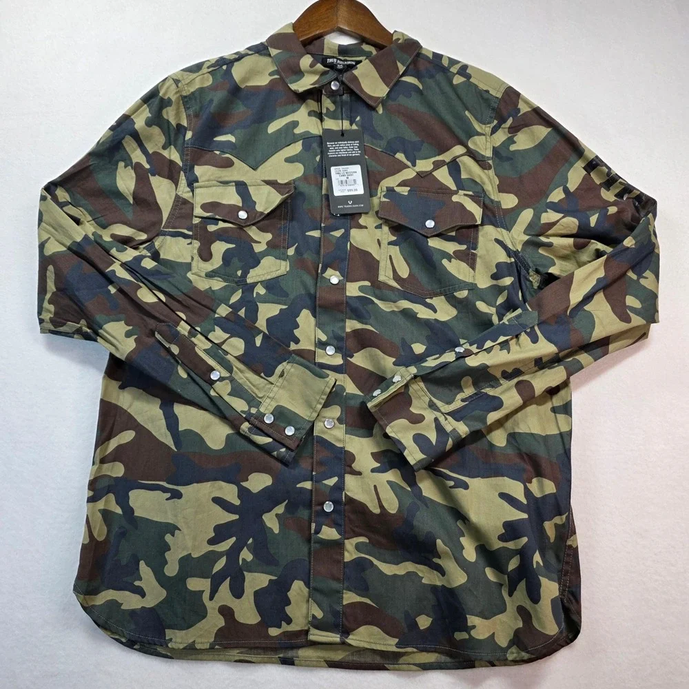 True Religion TRBJ LS Western Camo Shirt Mens M Snap Button Style 700700‎ NWT